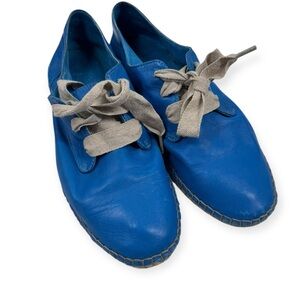 Super soft calf leather lace up espadrilles in teal size 6 no brand